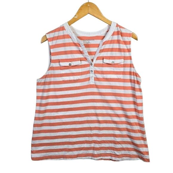 croft & barrow Tops - Croft & Barrow Women's Coral and White Striped Tank Top